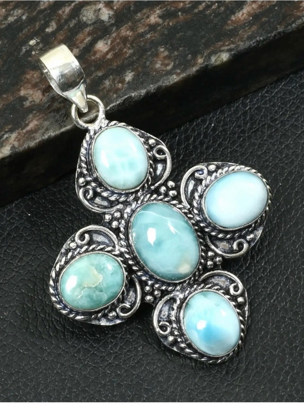 925 Sterling Silver - Statement Pendant in Light Blue - Women Jewelry